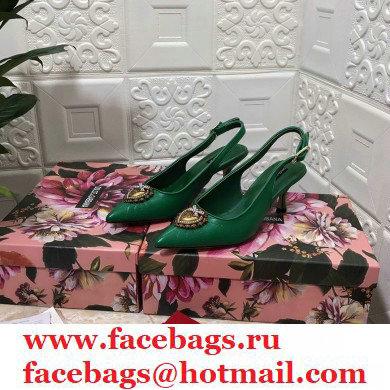 Dolce  &  Gabbana Heel 6.5cm Quilted Leather Devotion Slingbacks Green 2021